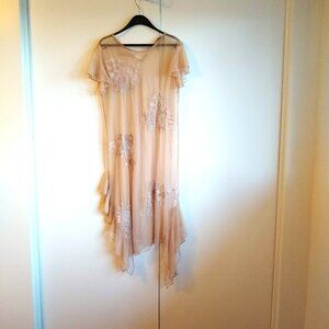 ZARA Peach Elegant Sheer Embroidered Floral Lace mesh dress